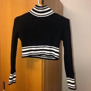 Black & White Cropped Turtleneck Sweater
